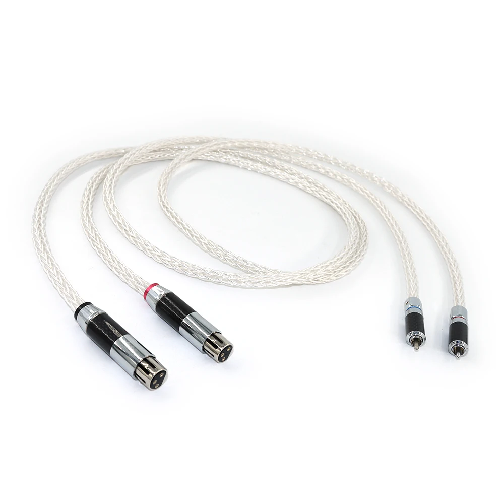 زوج واحد من محول XLR من الدرجة الاستوديو - محول 8AG OCC مطلي بالفضة مع محول RCA إلى XLR مزدوج الحماية