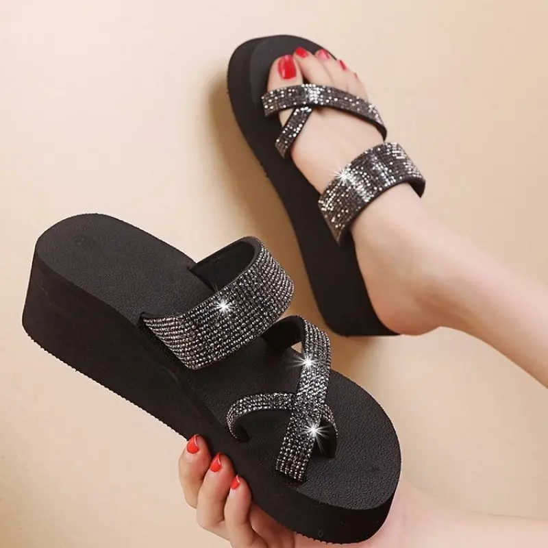 

Summer Sandals for Women Bling Shoes Women Sandals Flat Rhinestone Beach New Slippers Fashion Femmes Sandales Plus Size 41 42