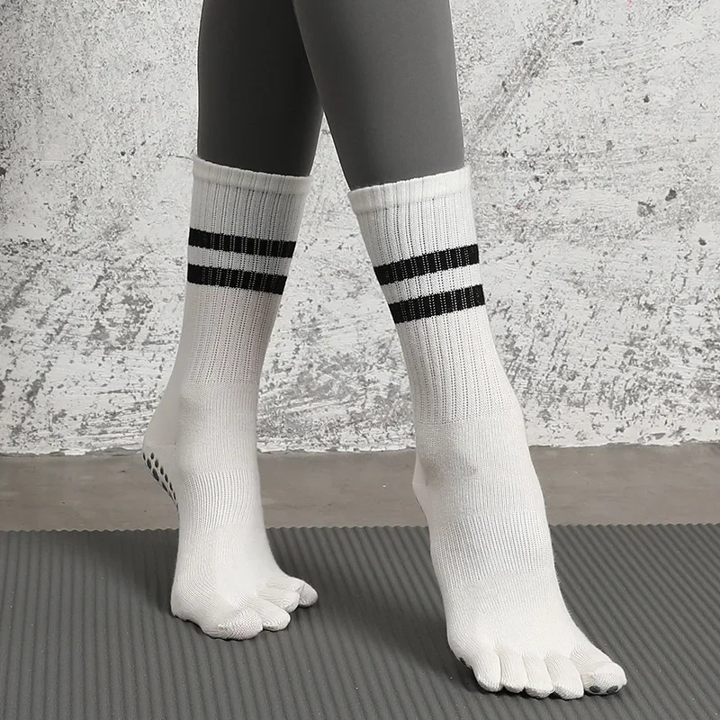 2 pairs of yoga socks, medium length socks, pure cotton anti slip silicone indoor fitness pilates, women's sport socks wholesale