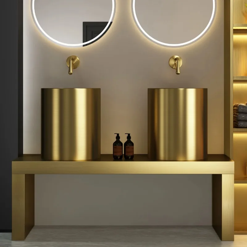 Deluxe 304SS Golden Gun Grey Floor Standing Washbasin Installation of Void Base Sink Above Counter