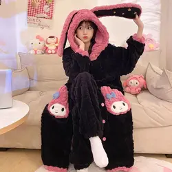 2Pcs Anime Sanrioed Pajamas Pants Women Kawaii My Melody Coral Fleece Pajamas Robe Winter Warm Female Flannel Cute Home Clothes