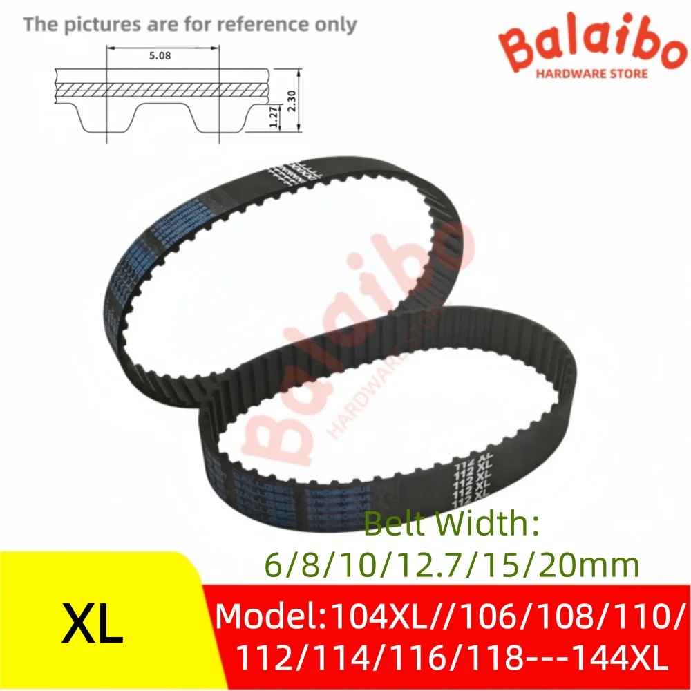 XL High Torque Rubber Timing Belt Model Number 104XL//106/108/110/112/114/116/118/120---144XL Belt Width 6/8/10/12.7/15/20mm