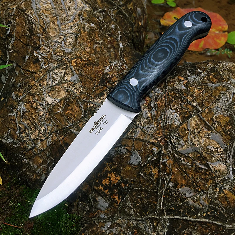 [Brother Knife] F005 Fixed Blade D2 Steel Straight Knife Bush craft Knife Full tang Hunting Camping High Hardness Micarta Grips