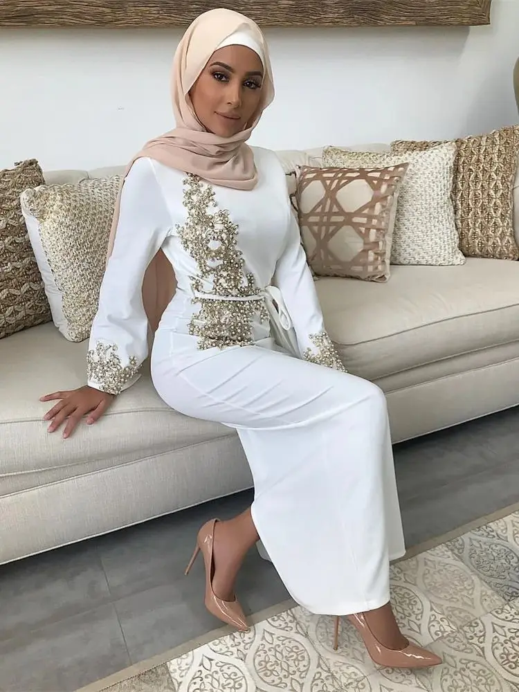 Ramadan Weiß Abaya Dubai Luxus Türkei Muslimischen Kleid Kaftan Islam Kleidung Kebaya Abayas Für Frauen Robe Musulman Femme Vestidos