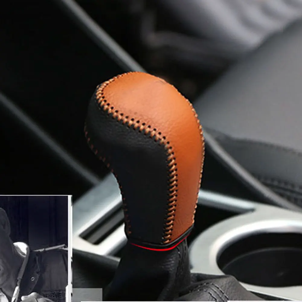 Genuine Leather Car Gear Head Shift Knob Cover for Hyundai Tucson 2015 2016 2017 2018 AT Gear Shift Collars Case Hand-stitched