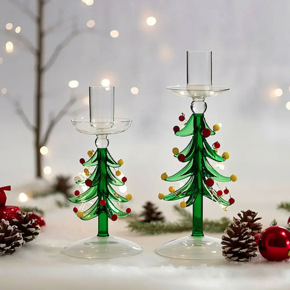 Creative Nordic Style Christmas Trees Candlestick Glass Large Pallet Candle Holder Prevent Dripping Tall Foot Candle Stand Gift