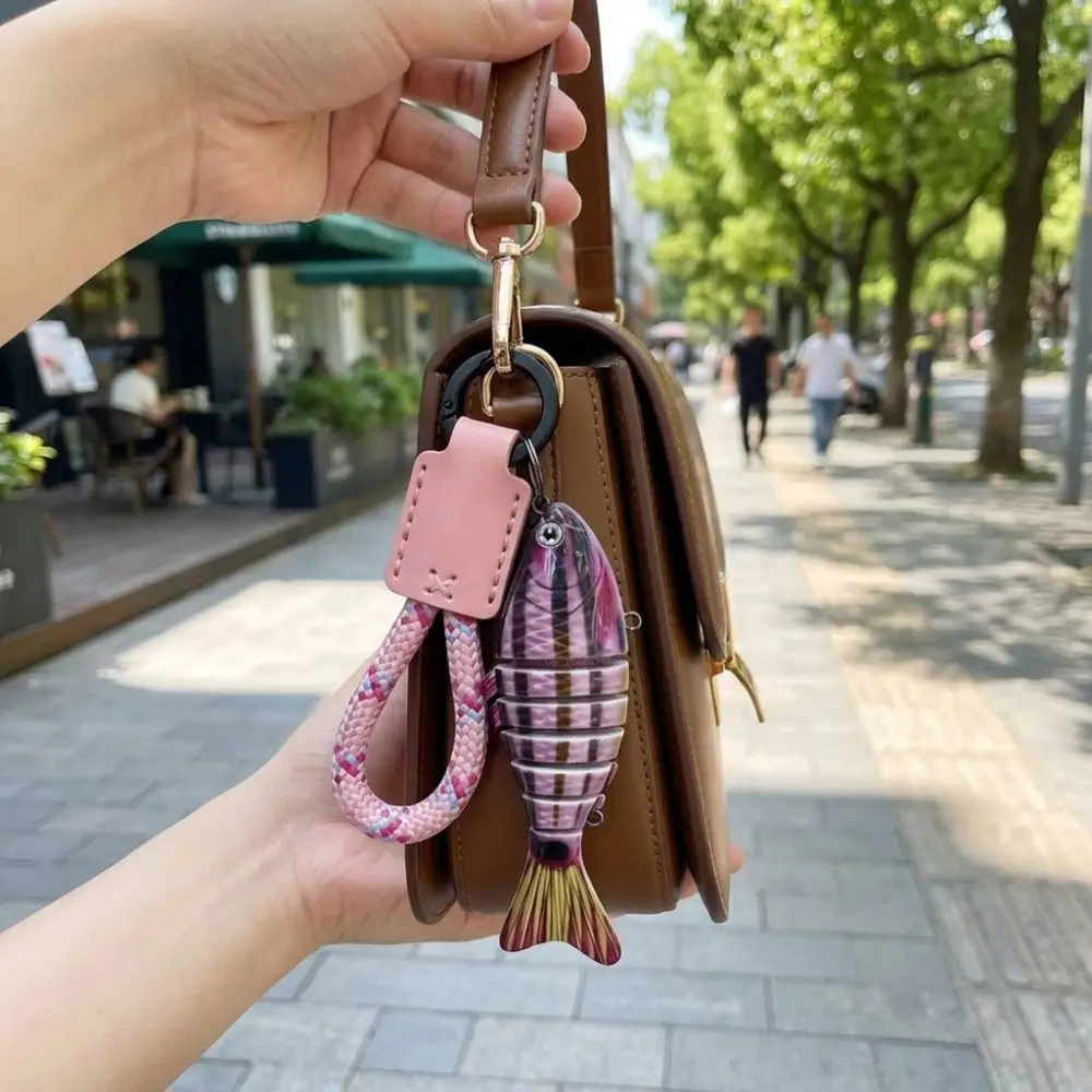 Novelty Multi-jointed Fish Keychain Hand-wrapped Leather Nylon Rope Fish-shaped Keychain Braided Rope Realistic