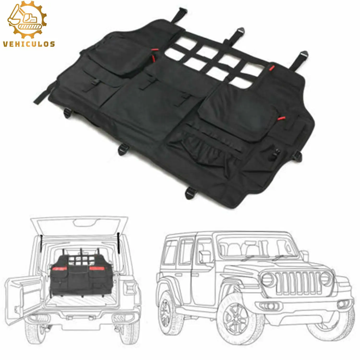 

VEHICULOS 1Set Rear Trunk Storage Bag Organizer Pocket For Jeep Wrangler JK JL 2007-2024 4Door Black Car Accessories