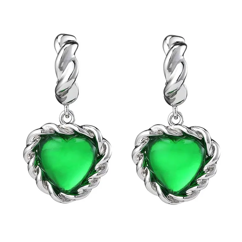 PONYKISS 925 Silver Baroque Irregular Pearl Interested Rose Cupid Printing Green Heart Stud Earrings Women Cute Jewelry