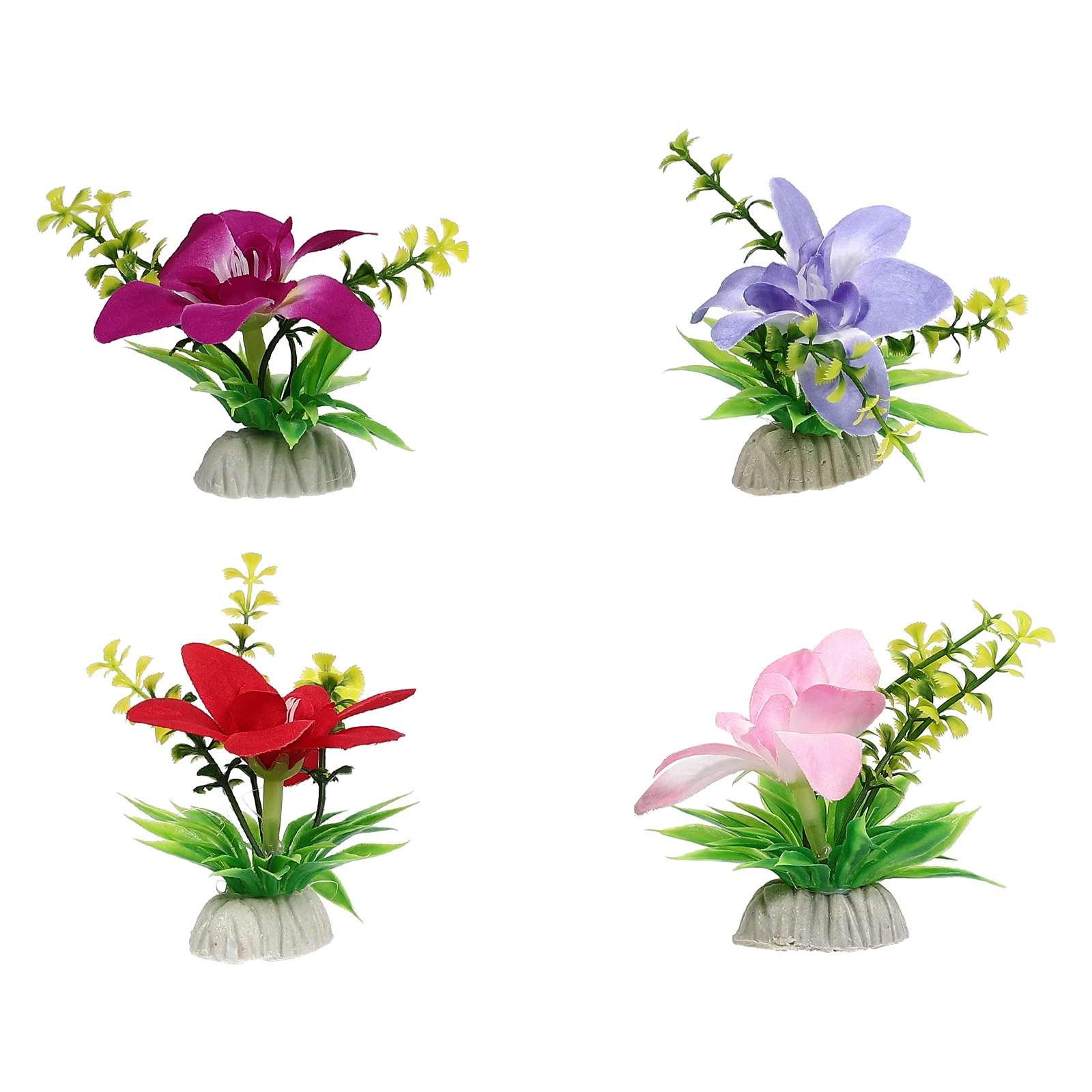 

4 Pcs Orchid Plate Decorations Sushi Artificial Flowers Food Cold Dish Supplies Blue Purple Pink Red Colors Simple Design Long