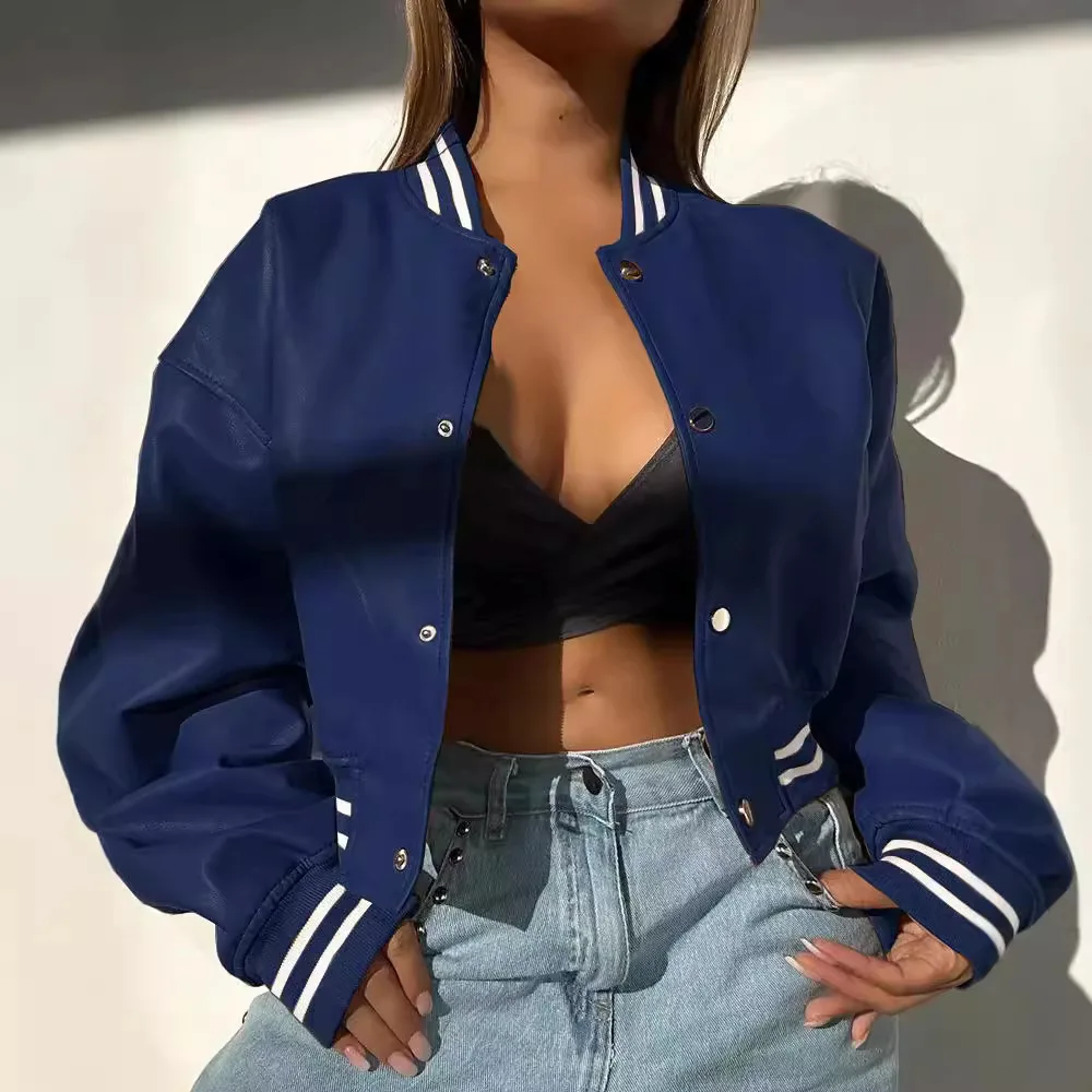 Faionable Long Sve moto PU cuir Jaet femmes automne hiver vêtements d'extérieur décontracté coupe ample fermeture à bouton unique