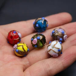 10Pcs 12mm HandMade Lampwork Glass Beads Flower With Gold Drawing Multi-color for jewelry Bracelet Necklace Earring Mak CraftDIY