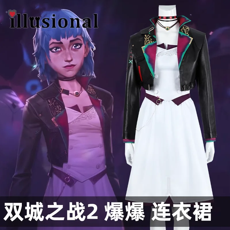 illusional Arcane2 Jinx Powder Cosplay Costume Game Ball dress female evening party dress