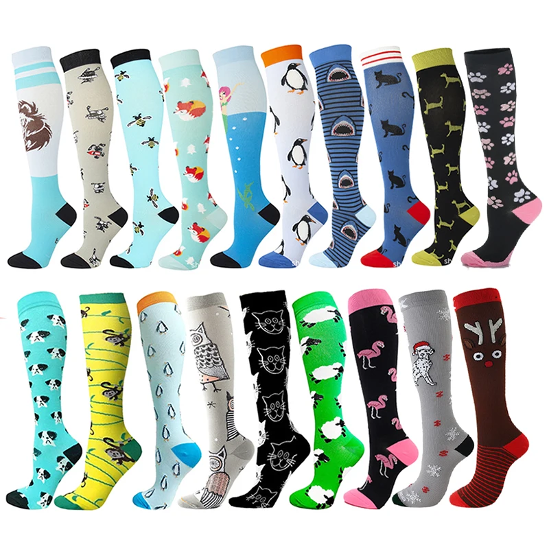 

Compression Socks With Fun Patterns For Men Women Animal Varicose Veins Sports Socks Knee Length Gym Outdoor Running Hiking Bike