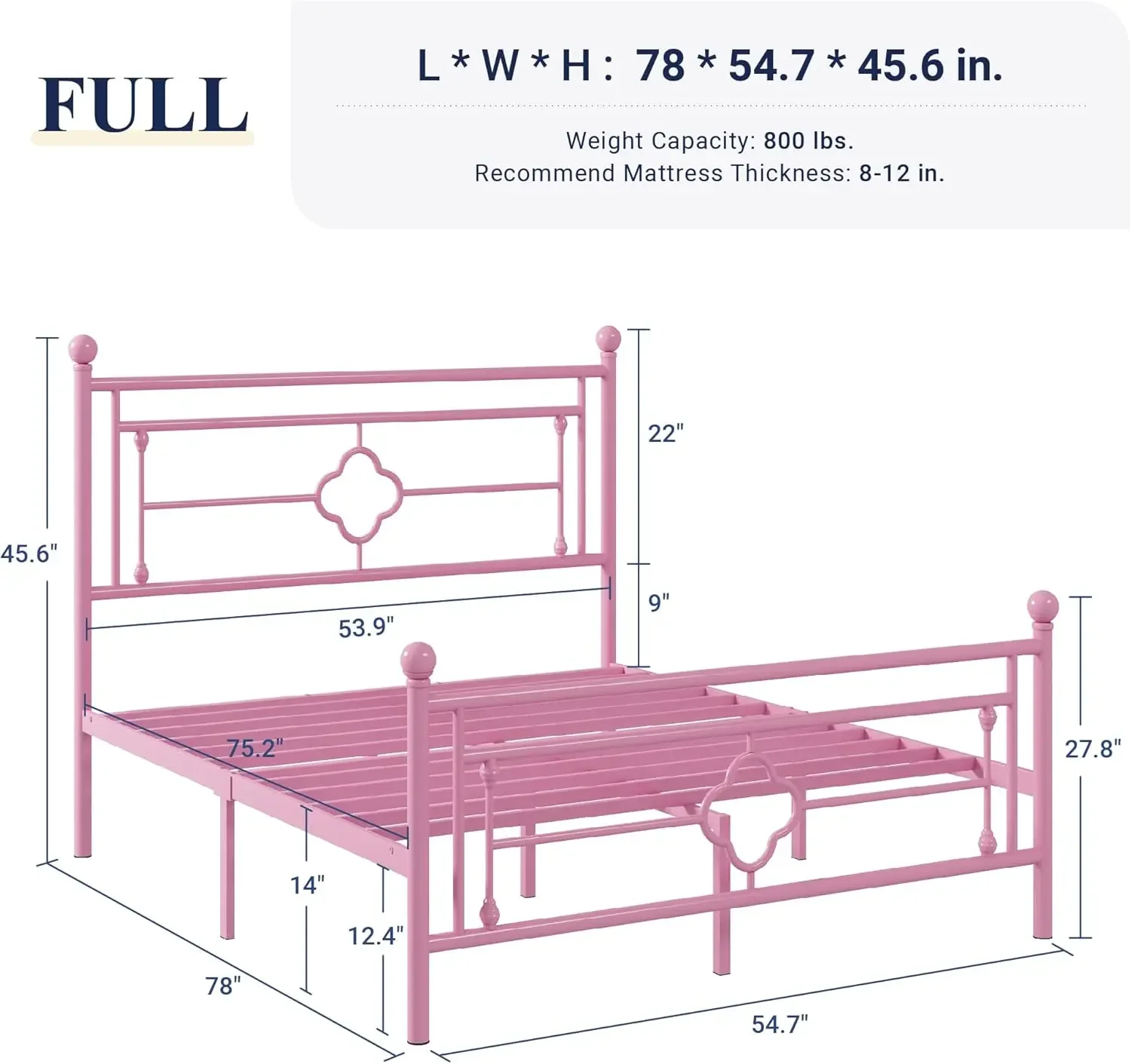 Full Size Metal Platform Bed Frame with Victorian Vintage Headboard and Footboard/Mattress Foundation/Under Bed Storage/