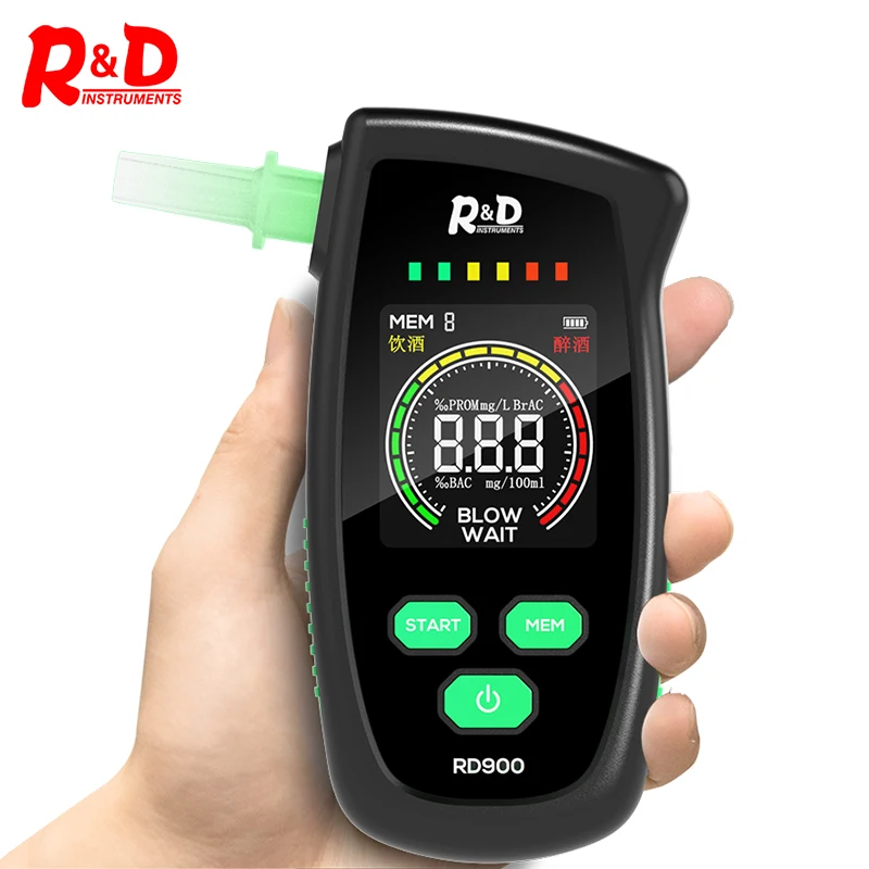 R&D RD900 New Digital Breath Alcohol Tester Mini Professional Police Alcohol Tester Breath Drunk Driving Analyzer LCD Screen