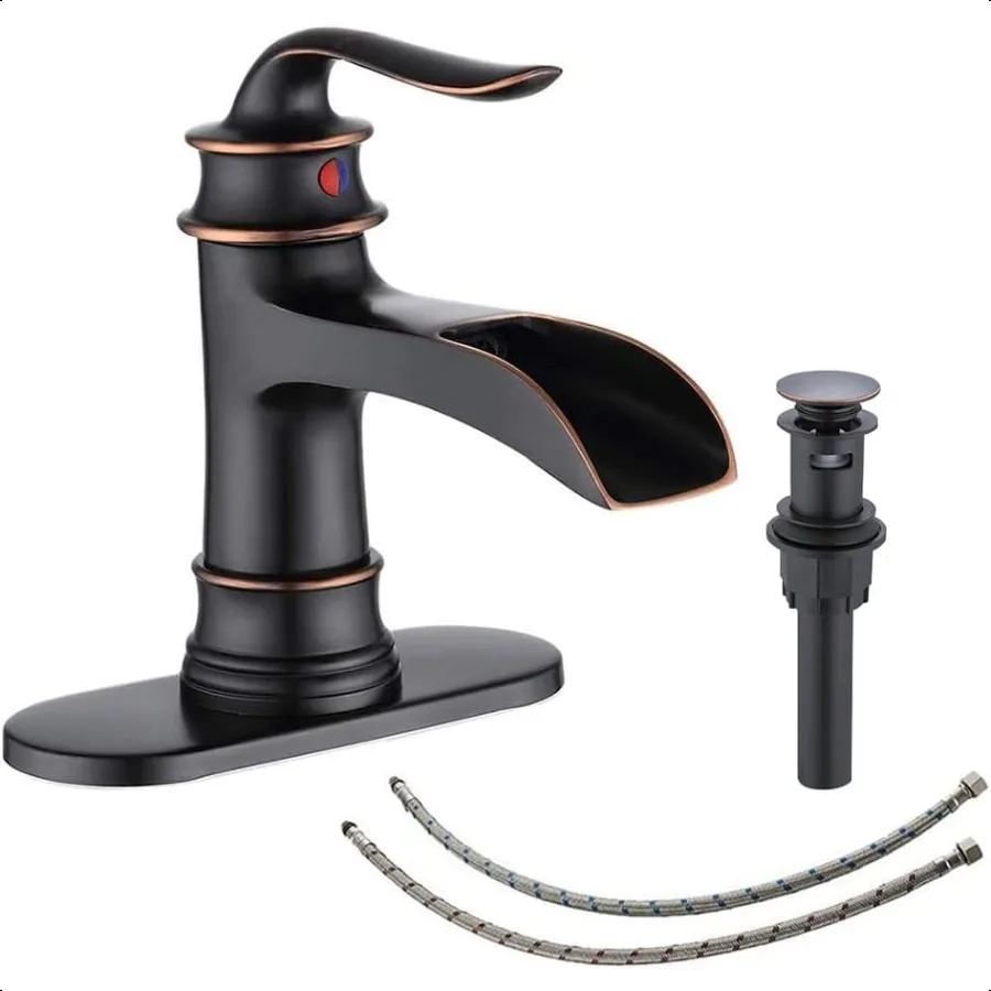 

Waterfall Faucet Bathroom Faucet Single Handle One Hole Oil Rubbed Bronze Finish Large Spout Lavatory Faucets Oil Rubbed Bronze