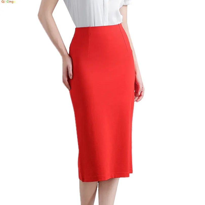 2026 Women's Red Professional High Waist Long Pencil Skirt, Slim-Fit Black Hip-hugging Skirt for Office Commute