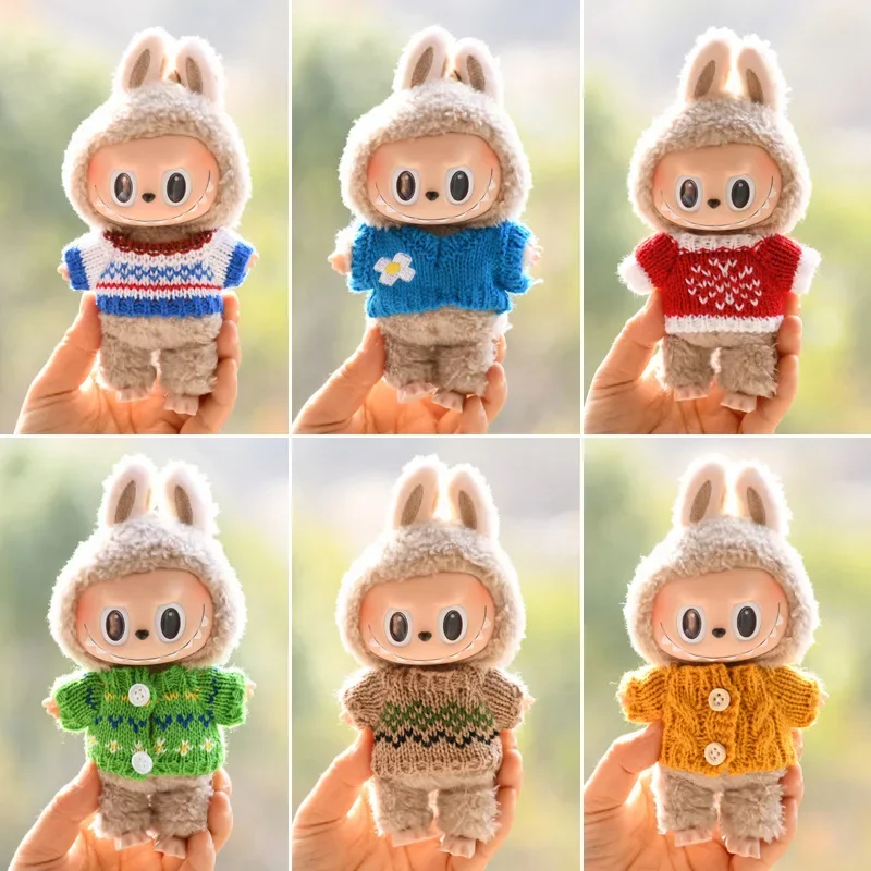 17cm Mini Doll'S Clothes Outfit Accessories for Labubu for Elf Doll Knitted Christmas Love Twisted Solid Santa Sweater Clothing