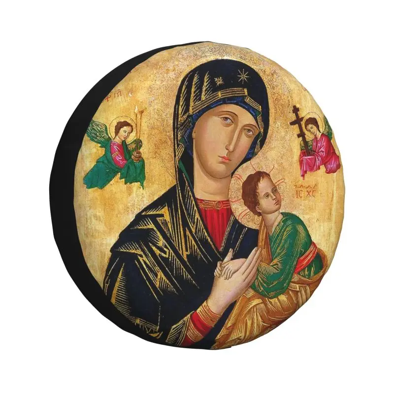 Custom Our Lady Of Perpetual Help Spare Wheel Tire Cover for Toyota RAV4 Prado Roman Catholic Virgin Mary Jeep RV SUV