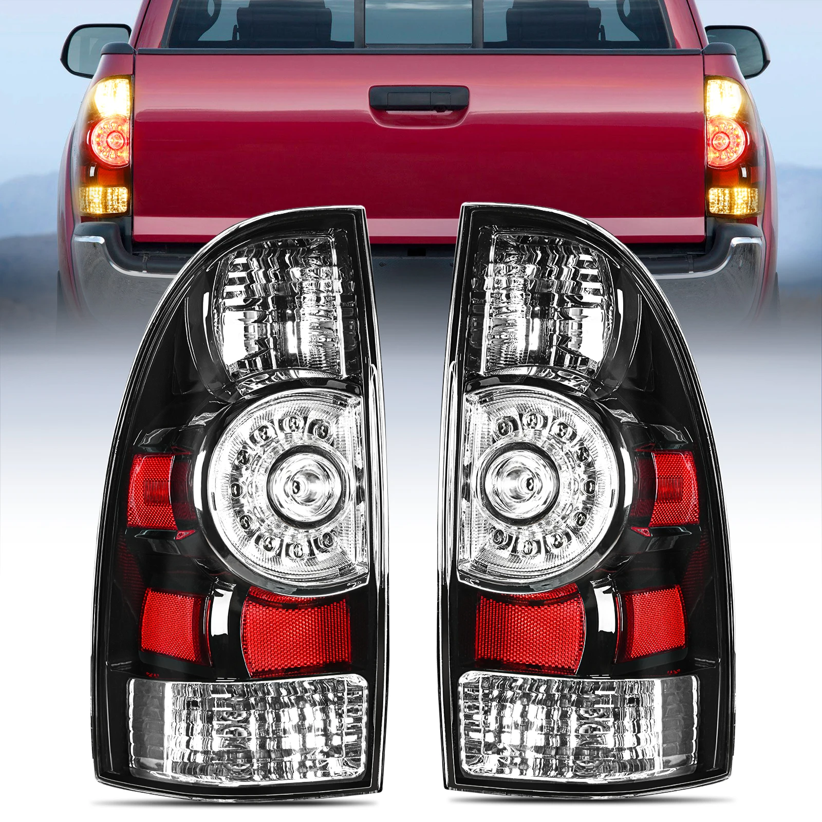 Nilight Taillight Assembly Compatible with Toyota Tacoma 2005 2006 2007 2008 2009 2010 2011 2012 2013 2014 2015 Rear Tail Light Lamp Replacement Black Housing LED Lens Passenger Side/ Driver Side
