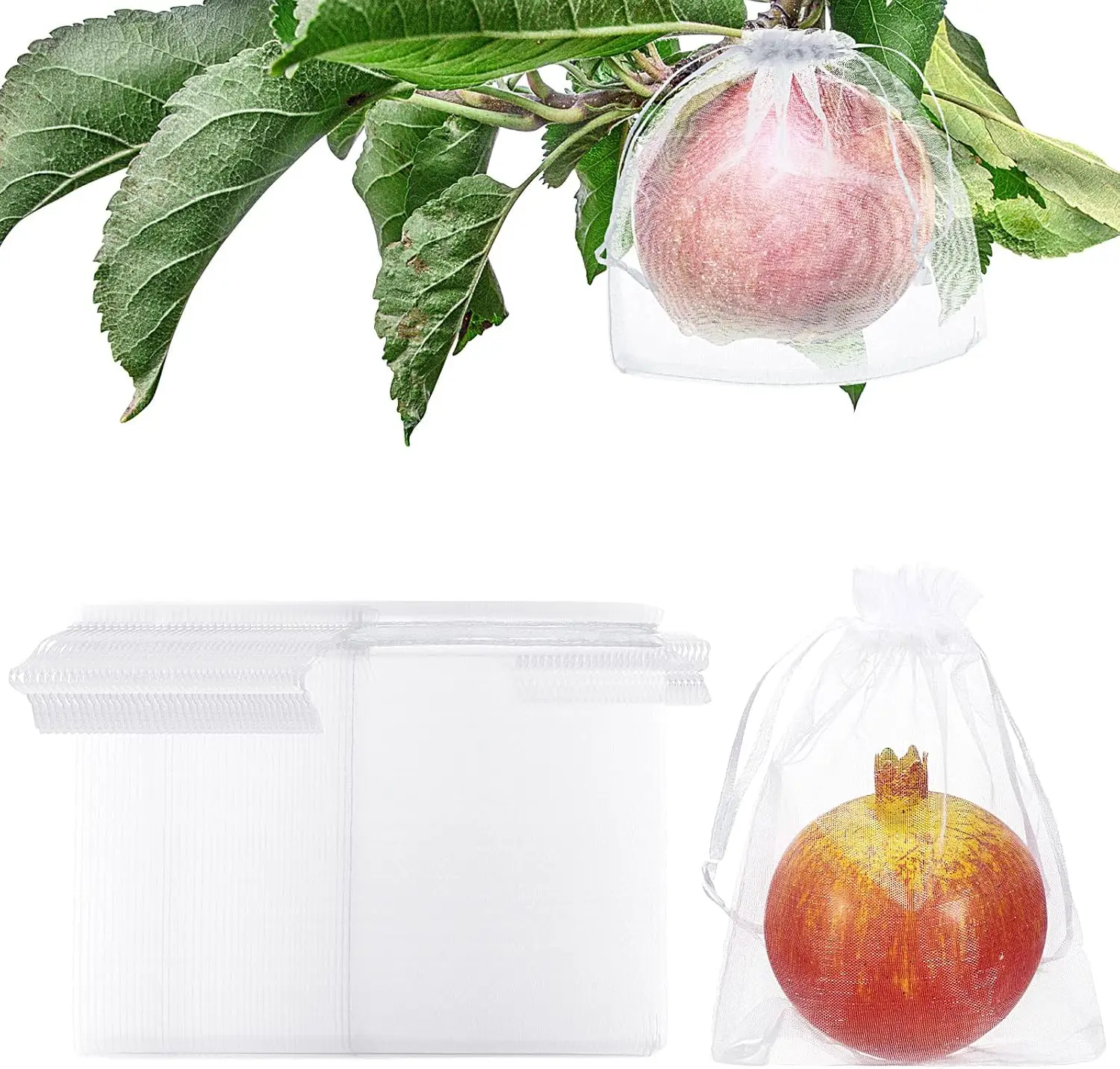 

100 Pcs Fruit Protection Bags, Garden Netting Bags with Drawstring for Vegetables, Tomato, Strawberry, 5x7 Inch