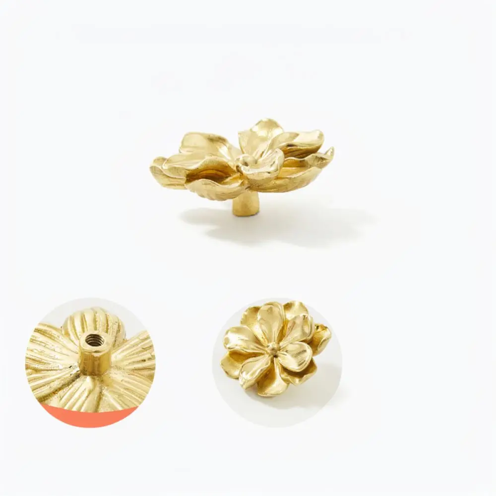 Creative Brass Flower Cabinet Knob Nordic Luxury Furniture Pull Modern Single Hole Drawer Handle For Closet Cupboard