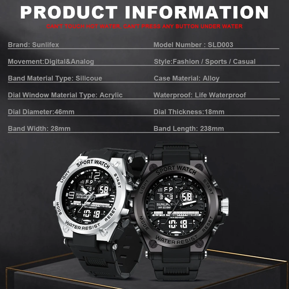 Sunlifex 2024 Top Brand Men's Watches 5ATM Waterproof Sport Military Wristwatch Quartz Watch for Men Clock Relogio Masculino