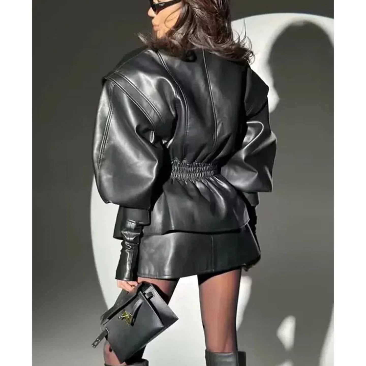 Waed-Chaleco adelgazante de cuero PU para mujer, prendas de vestir exteriores falsas de dos piezas, novedad de otoño, cuello American Sle