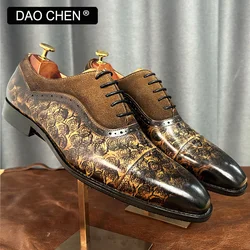 LUXURY DESIGNER MEN OXFORD SHOES LACE UP DRESS MAN SHOES OFFICE BUSINESS WEDDING BROWN SUEDE MIXED LEATHER SHOES FRO MEN