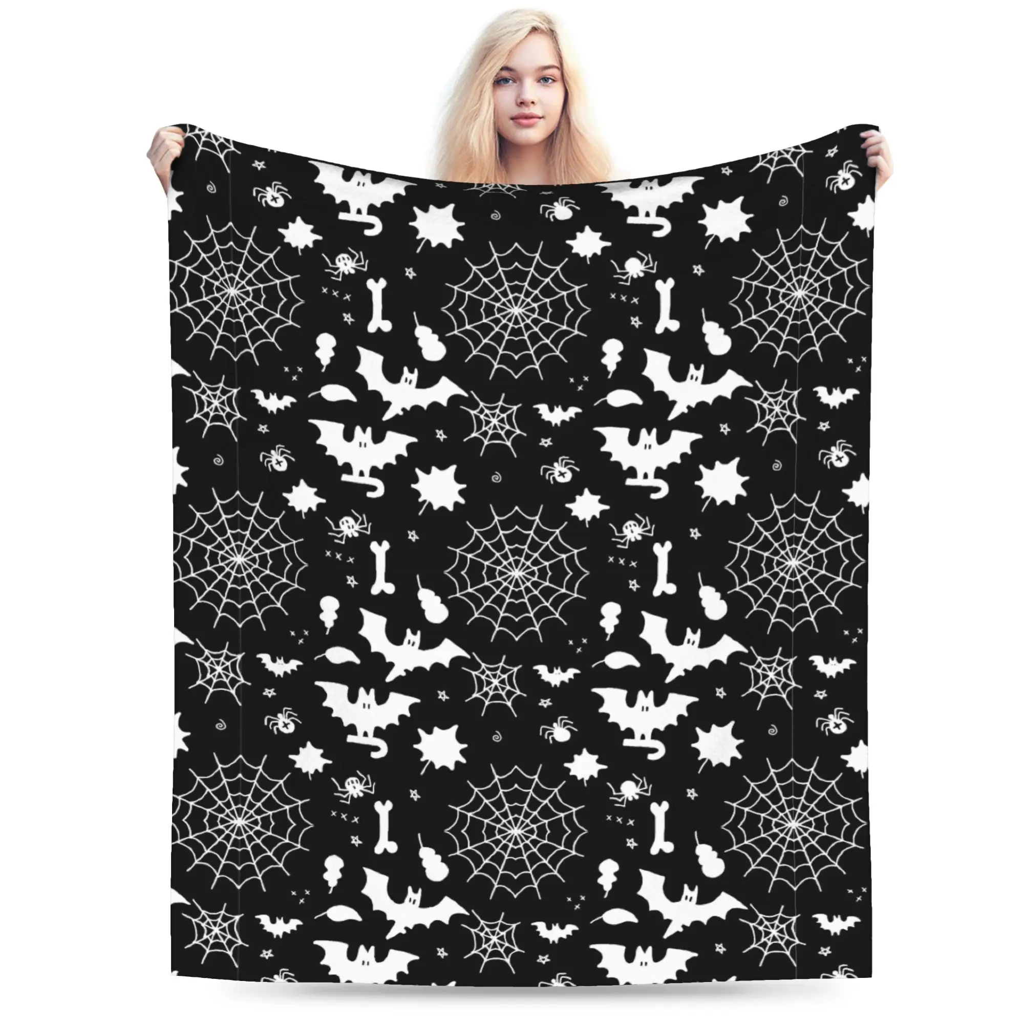 

Cartoon Bat Halloween Gothic Blankets Fleece Winter Portable Lightweight Thin Throw Blanket for Bed Bedroom Rug Piece