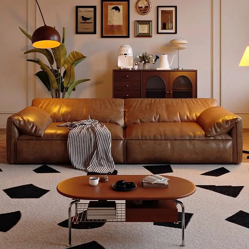 Cat scratch oil wax leather art sofa living room brown antique sofa nail salon