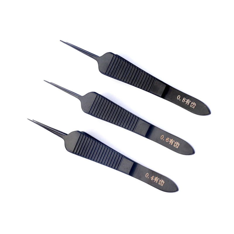 

Tissue Forceps Black Stainless steel with Teeth Ophthalmic Surgical Instruments 0.4mm/ 0.6mm / 0.8mm fat tweezers