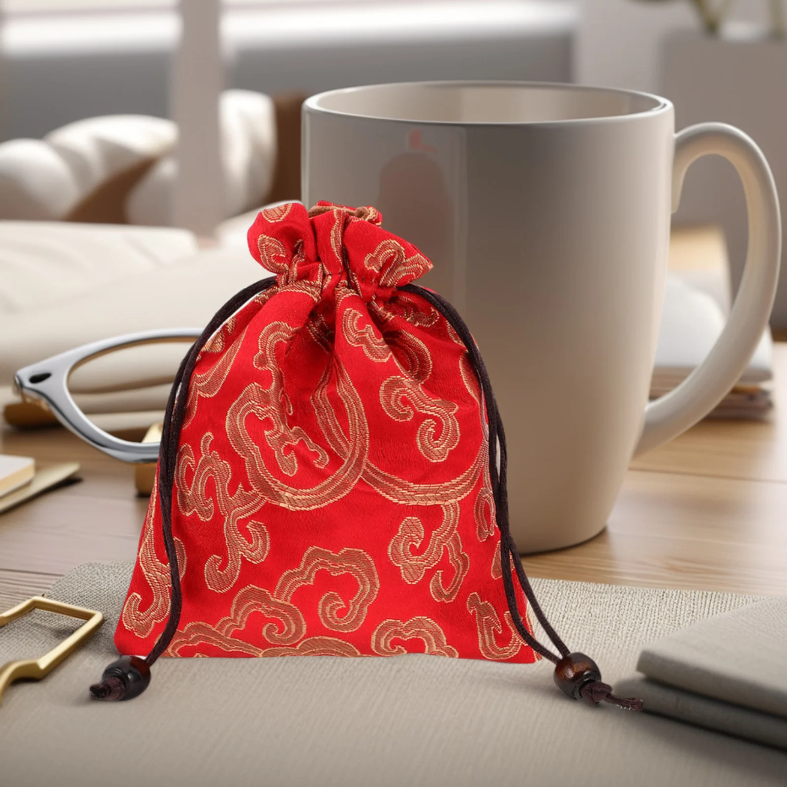 الصينية الحرير الديباج المطرزة الرباط مجوهرات المنظم كيس مزموم صغير دائم متعددة الأغراض تخزين التطريز الحقيبة #3