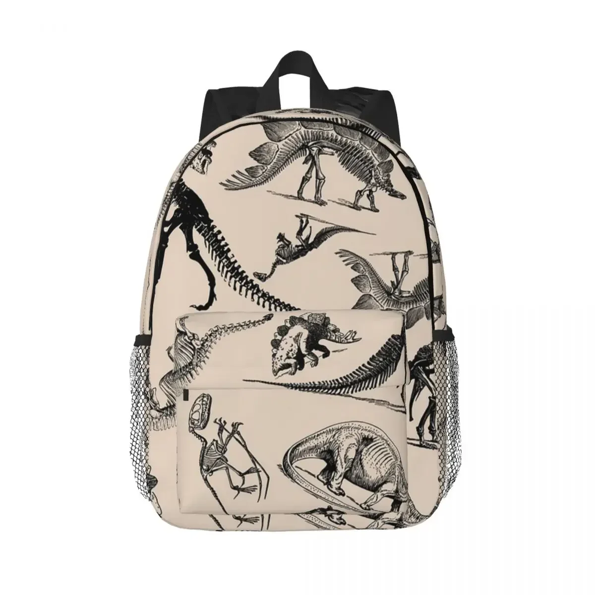 Vintage Museum Dinosaurs And Skeletons Black And Cream Backpacks Boys Girls Bookbag Students School Bags Rucksack Shoulder Bag