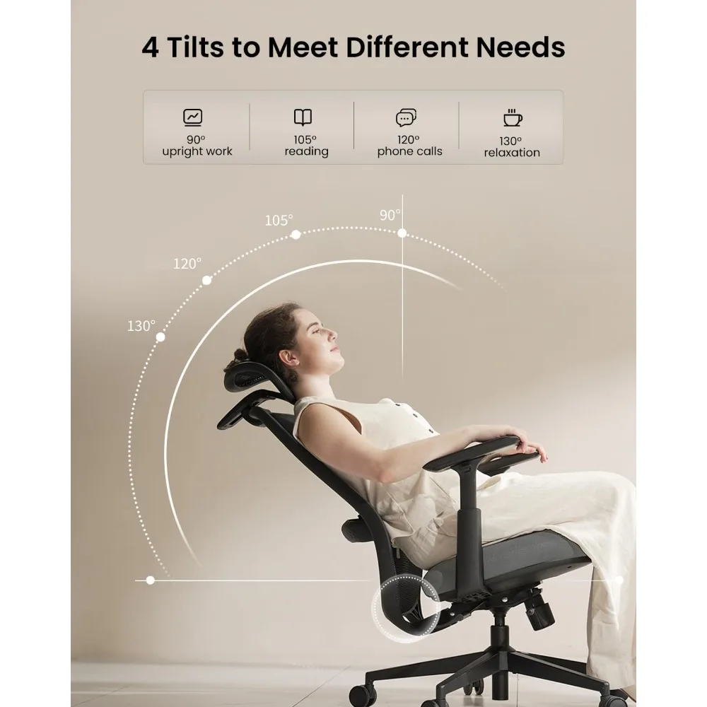 كرسي مكتب مريح ProtoArc - كرسي كمبيوتر شبكي عالي الظهر EC200 مع دعم قطني، ومسند رأس قابل للتعديل ثلاثي الأبعاد ومقعد منزلق #6