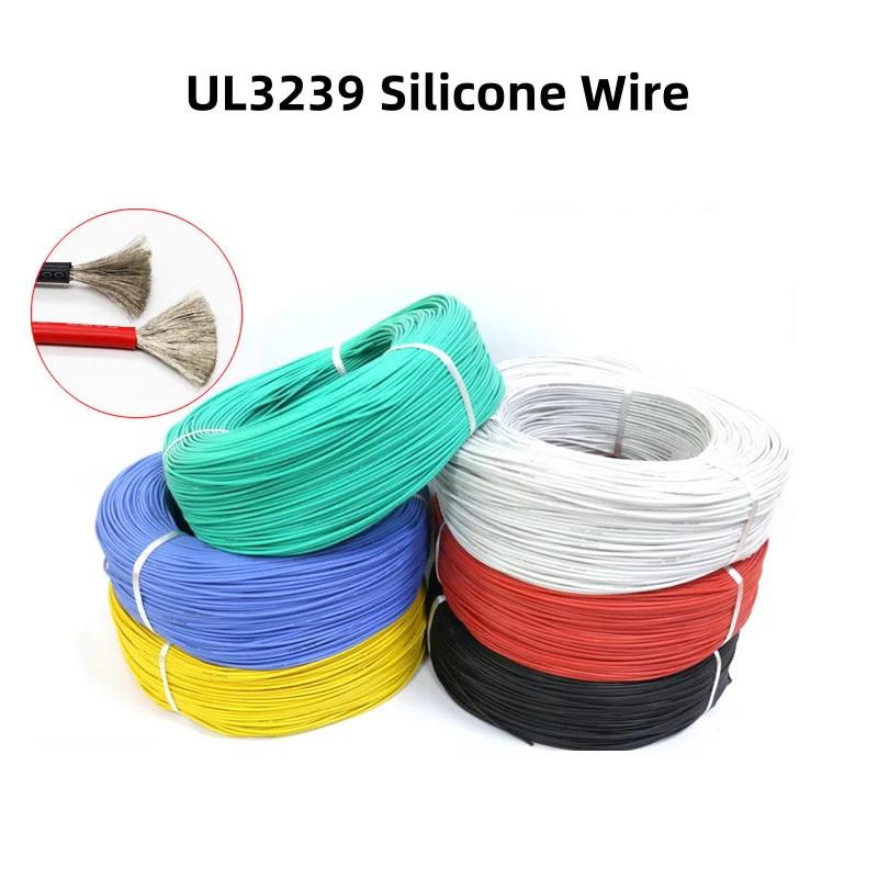 2M/5M UL3239 Silicone Wire Tinned Copper 8 10 12 14 16 18 20 22 24 26 28 30 32 AWG 3KV DIY LED Electronic Cable