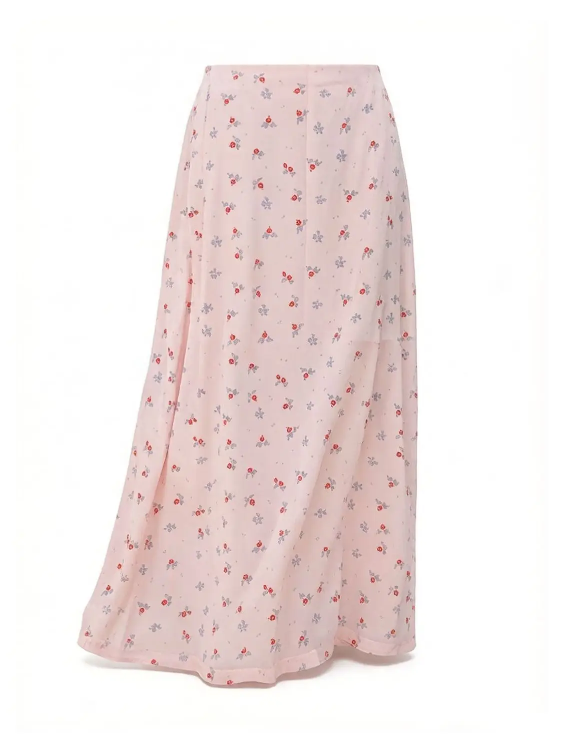 Pink Floral Half-length Skirt Women's Summer Mid-length Korean Style A-line Thin High-waist Straight-cut Flared Wrap-around V...