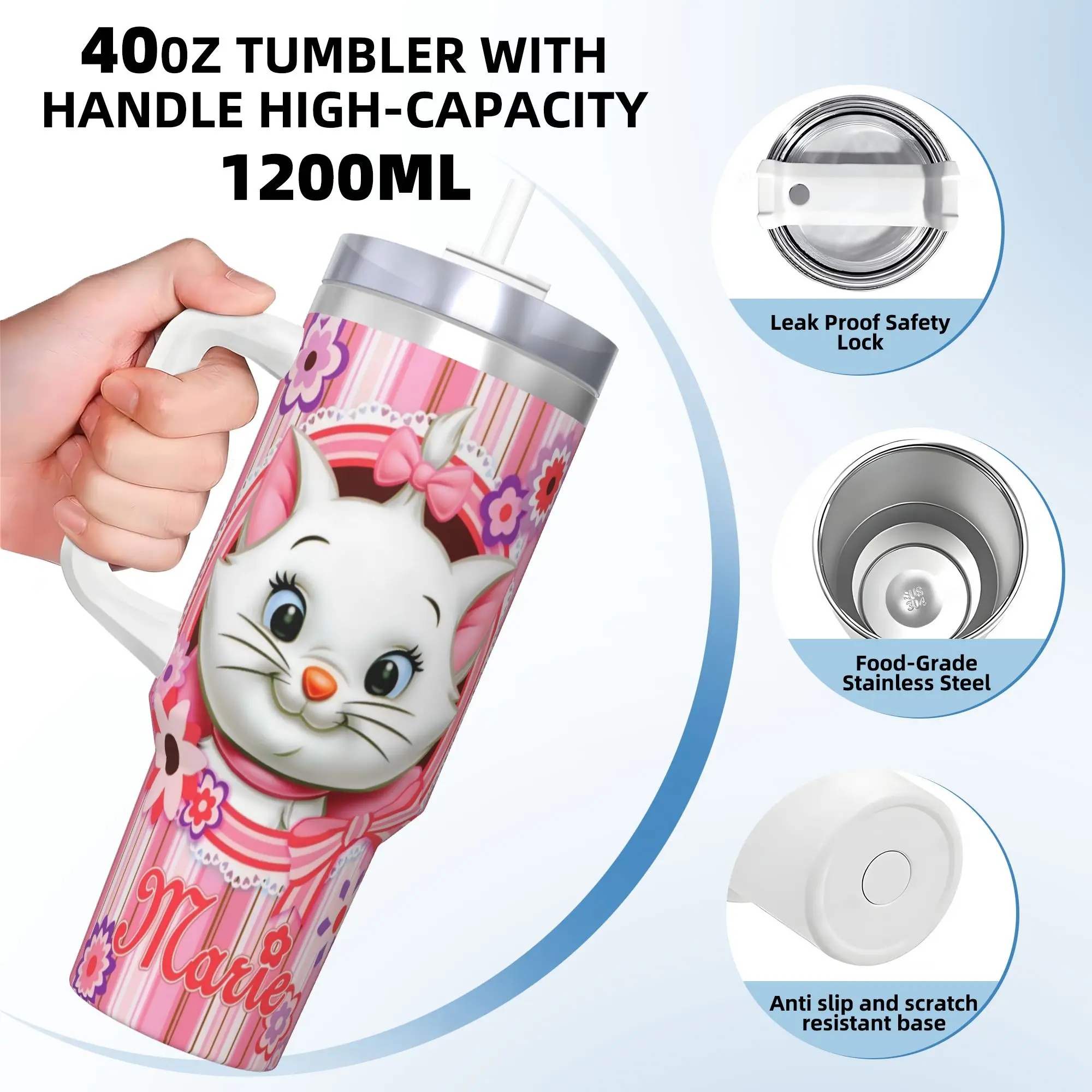 Stainless Steel Tumbler The Aristocats Marie Cat Thermal Mug  Insulated Hot Drinks Car Mugs Travelist Custom DIY Water Bottle