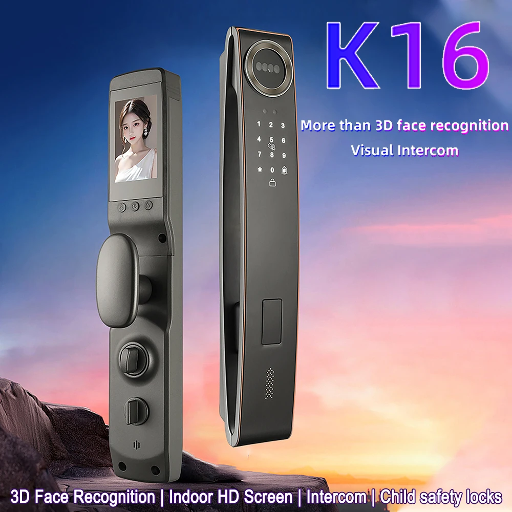 3D Face Recognition Digital Door Lock WiFi VLink Voice Intercom Fingerprint IC Card Smart Lock Unlock  Security Access Control