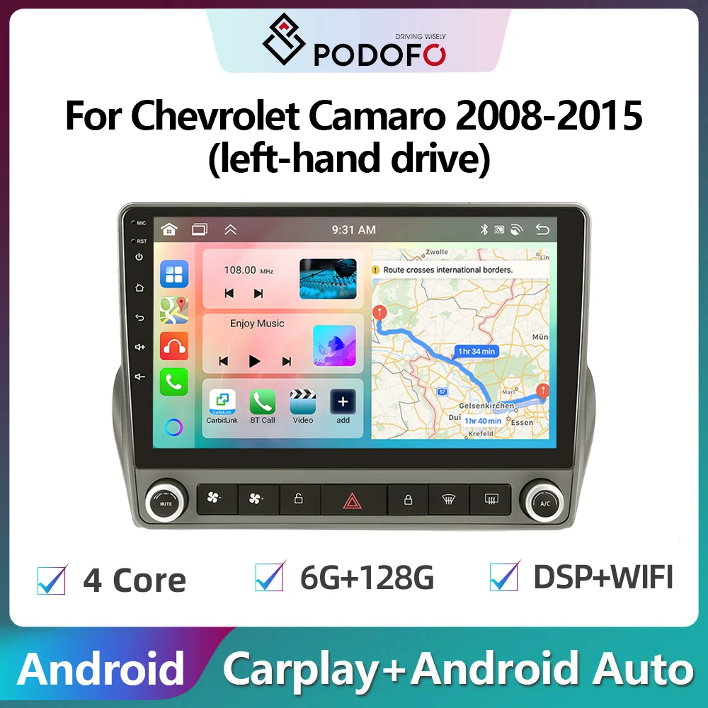 

Автомагнитола Podofo, 2DIN, Android, для Chevrolet Camaro 2008-2015, 6 ГБ + 128 ГБ, Carplay, стереопроигрыватель, Авторадио, Wi-Fi, GPS-навигация, FM/RDS