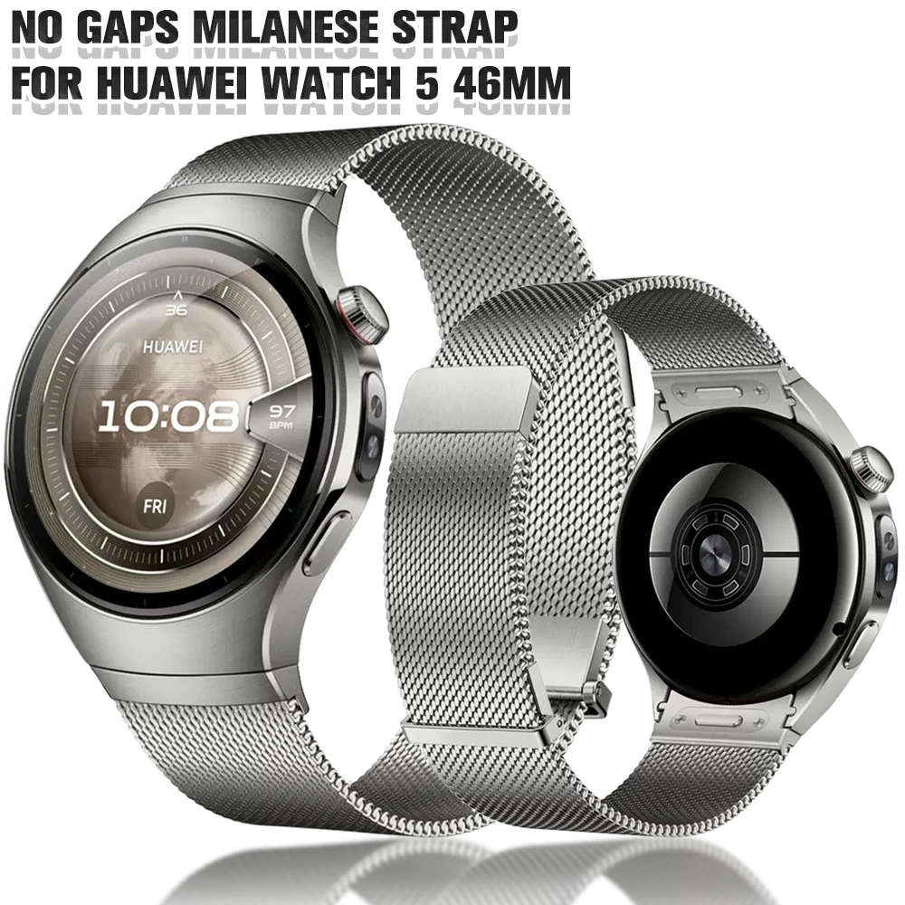 Nahtloses Edelstahl-Milanese-Armband für Huawei Watch 5 46mm mit Magnetverschluss, Herren-Business-Armband für Huawei Watch5 46MM