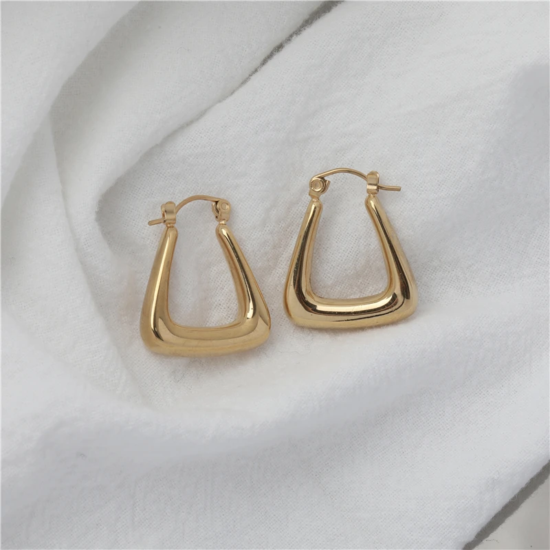 Joolim مجوهرات الراقية PVD بالجملة خمر الجوف هندسية هوب الفولاذ المقاوم للصدأ القرط للنساء #2