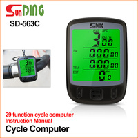 Sunding Speed Bicycle Computer Waterproof Luminous Large Display Riding Odometer Speedometer Green Backlight SD-563C Wireless