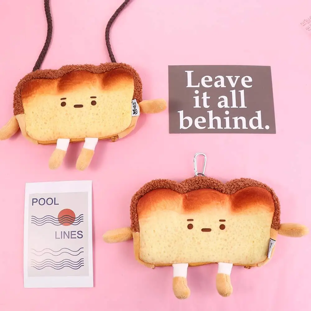 Cosmetic Bag Cute Coin Purse Card Bag Student Bag Cartoon Toast Coin Purse Bread keychain Bag Girl Shoulder Bag Flush Wallet