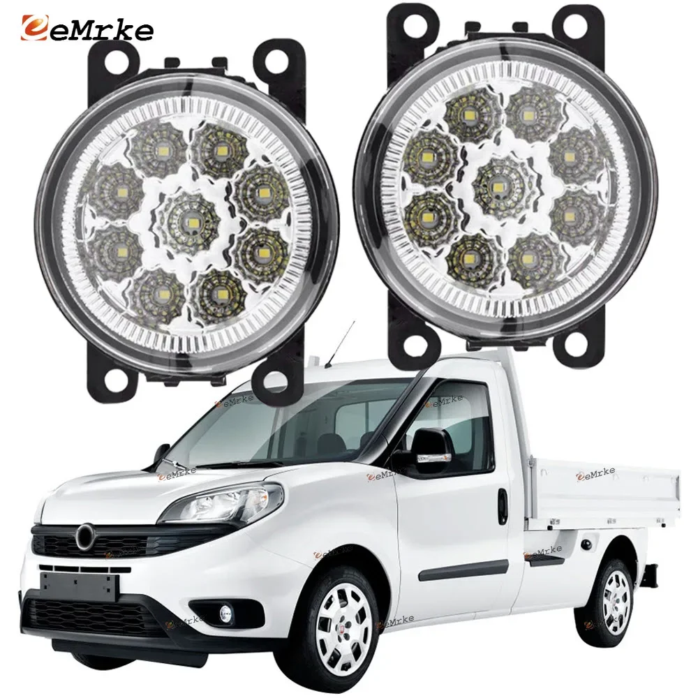 EEMRKE 2 PCS Car Fog Lamp DRL for Fiat Doblo 152/263 Pratico 2015 2018 2019 2020 2021 9 Led Fog Lights Daytime Running Light