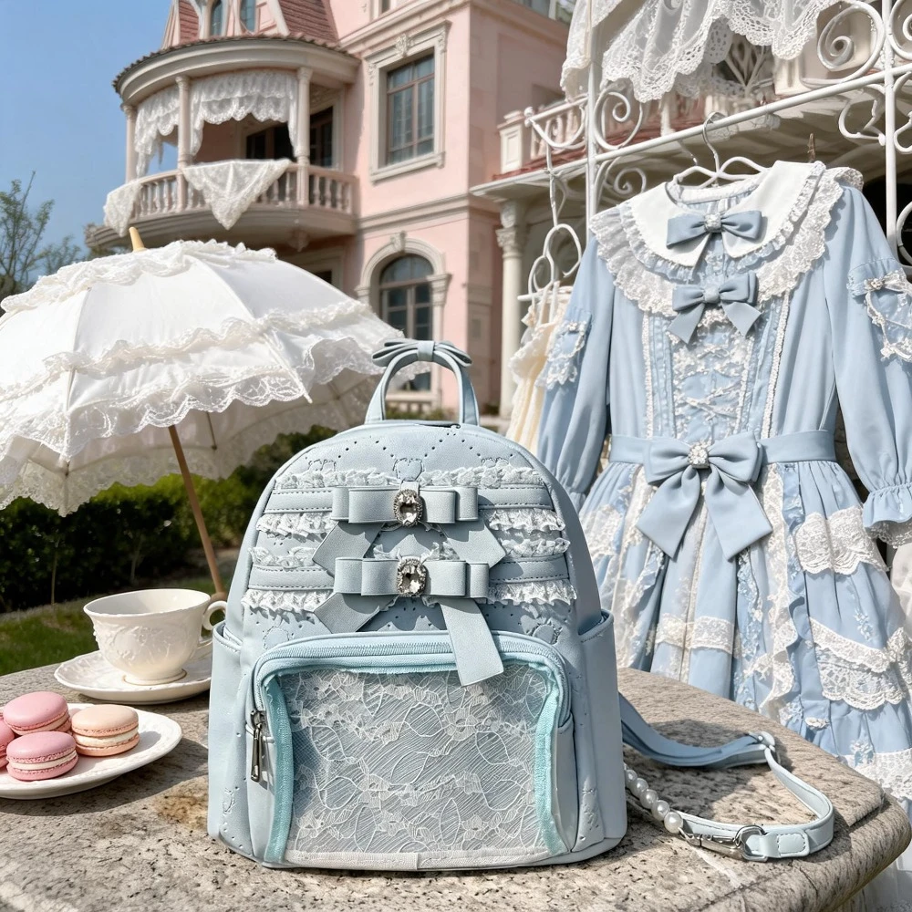 Japanese Original Bud Lace Rhinestone Sweet Lolita Lta Bag for Girl Heart Chasing Star Baby Bag Academy Style Backpack Woman