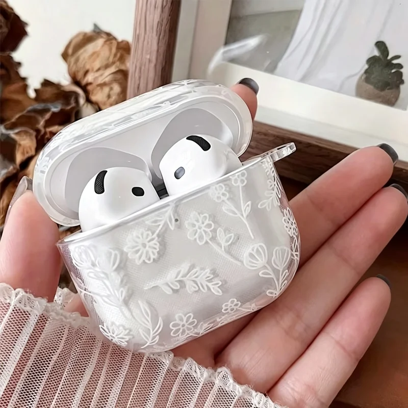 Creative Elegant Romantic White Lace Flowers For Airpods 4 3 2 1 AirPods Pro 3 2 Headphone Case Dustproof Anti-Fall Keychain