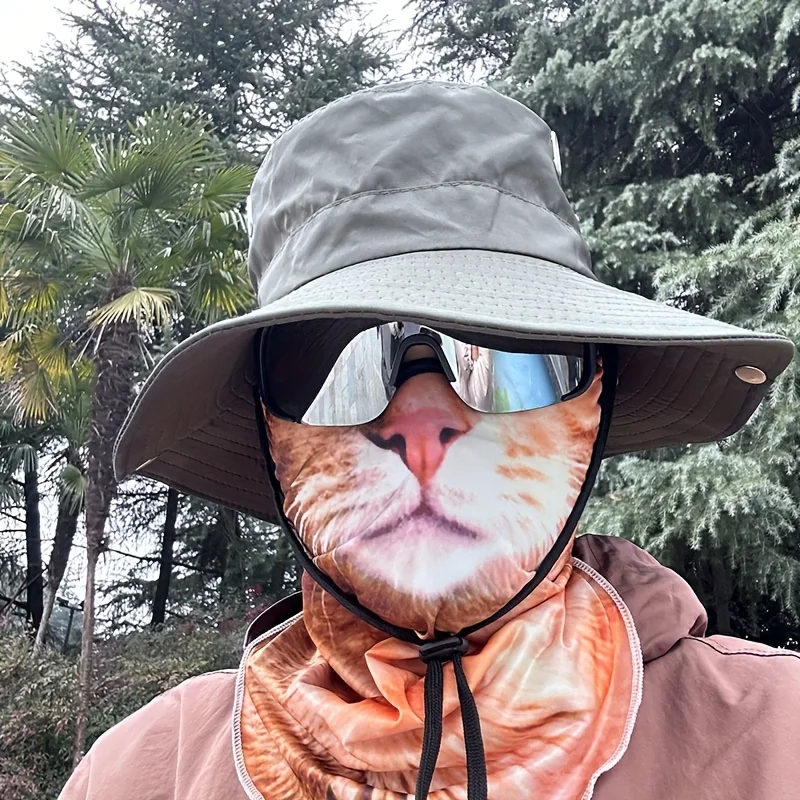 Breathable 3D Cat Design Full Face & Neck Sun Protection Mask Quick-Dry Polyester Helmet Liner Wearing Cat Pattern