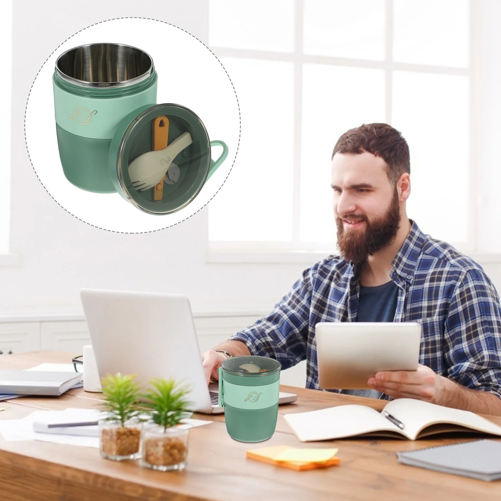 

1 шт., чашка для завтрака, большая емкость, портативная ночная банка для овсянки, крышка, ложка для йогурта, хлопьев, супа, овса, хранения, многоразовая еда